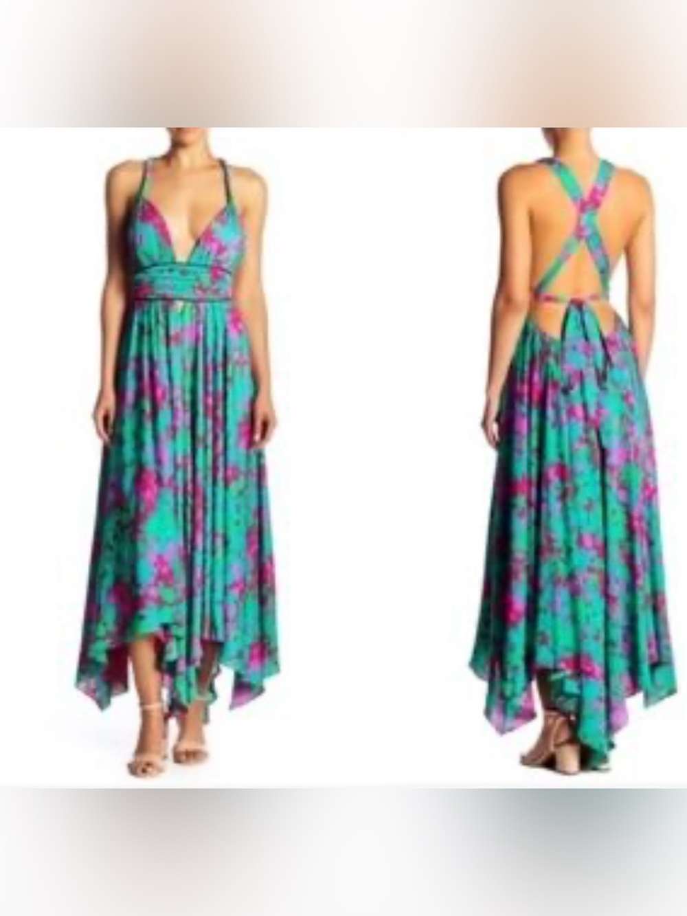 NWT FREE PEOPLE Summer Nights Floral Pink Fuchsia Teal Maxi Dress